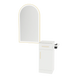 Nova Tower Free Standing Styling Station with Side-Mount Appliance Holder, Solid Surface Countertop, and Gold Arch Paloma Mirror - Kaemark
