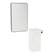Nova Tower Free Standing Styling Station with Side-Mount Appliance Holder, Solid Surface Countertop, and Black Rectangle Westin Mirror - Kaemark