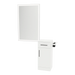 Nova Wall Mount Styling Station with Concealed Appliance Holder, Solid Surface Countertop, and Silver Rectangle Glo Mirror - Kaemark