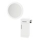 Nova Tower Free Standing Styling Station with Side-Mount Appliance Holder, Solid Surface Countertop, and Silver Round Glo Mirror - Kaemark