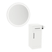Nova Tower Free Standing Styling Station with Side-Mount Appliance Holder, Solid Surface Countertop, and Silver Round Glo Mirror - Kaemark