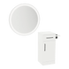 Nova Tower Free Standing Styling Station with Side-Mount Appliance Holder, Solid Surface Countertop, and Silver Round Glo Mirror - Kaemark