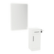 Nova Tower Free Standing Styling Station with Side-Mount Appliance Holder, Solid Surface Countertop, and White Rectangle Illuminate Back Lit Mirror - Kaemark