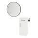 Nova Tower Free Standing Styling Station with Side-Mount Appliance Holder, Solid Surface Countertop, and Black Round Westin Mirror - Kaemark