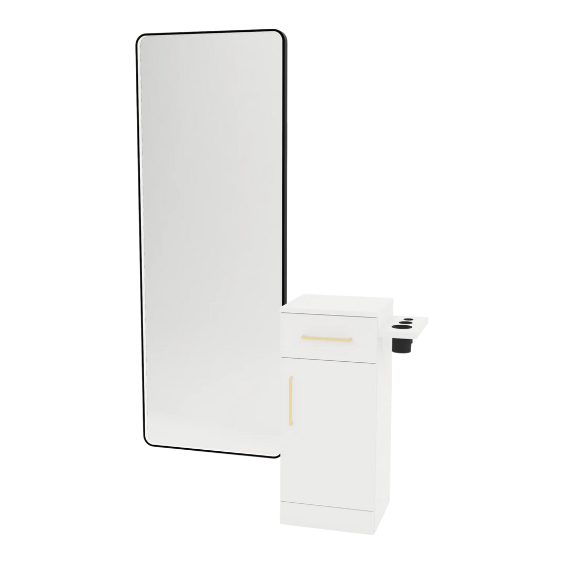 Nova Tower Free Standing Styling Station with Side-Mount Appliance Holder and Black Full-Length Rectangle Westin Mirror - Kaemark
