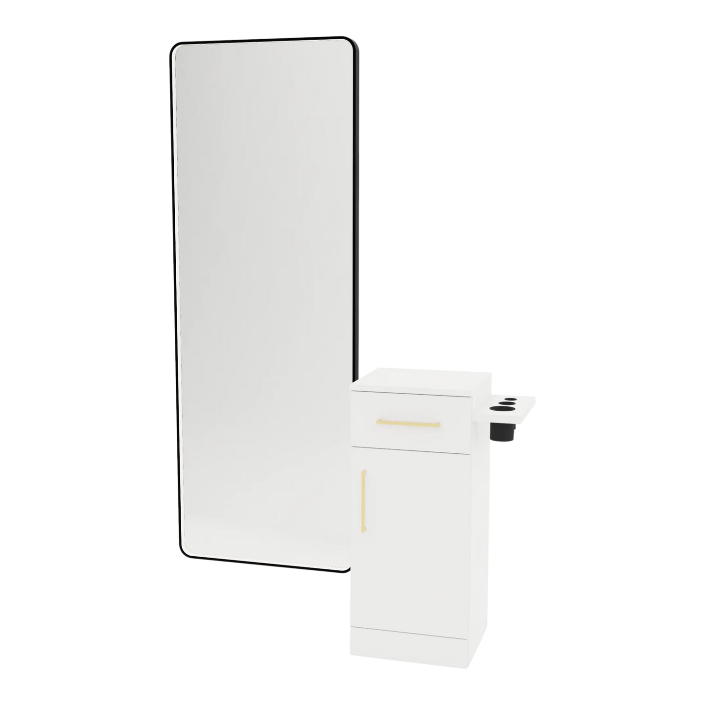 Nova Tower Free Standing Styling Station with Side-Mount Appliance Holder and Black Full-Length Rectangle Westin Mirror - Kaemark