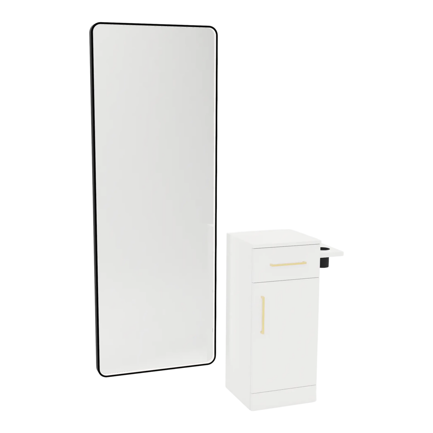 Nova Tower Free Standing Styling Station with Side-Mount Appliance Holder and Black Full-Length Rectangle Westin Mirror - Kaemark