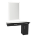 Nova Combo Wall Mount Styling Station with Side-Mount Appliance Holder, Solid Surface Countertop, and Silver Rectangle Glo Mirror - Kaemark