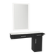 Nova Combo Wall Mount Styling Station with Side-Mount Appliance Holder, Solid Surface Countertop, and Silver Rectangle Glo Mirror - Kaemark