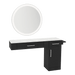 Nova Combo Wall Mount Styling Station with Side-Mount Appliance Holder, Solid Surface Countertop, and Silver Round Glo Mirror - Kaemark