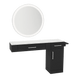 Nova Combo Wall Mount Styling Station with Side-Mount Appliance Holder, Solid Surface Countertop, and Silver Round Glo Mirror - Kaemark