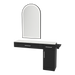 Nova Combo Wall Mount Styling Station with Side-Mount Appliance Holder, Solid Surface Countertop, and Black Arch Paloma Mirror - Kaemark