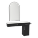 Nova Combo Wall Mount Styling Station with Side-Mount Appliance Holder, Solid Surface Countertop, and Black Arch Paloma Mirror - Kaemark
