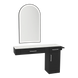 Nova Combo Wall Mount Styling Station with Side-Mount Appliance Holder, Solid Surface Countertop, and Black Arch Paloma Mirror - Kaemark