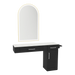 Nova Combo Wall Mount Styling Station with Side-Mount Appliance Holder, Solid Surface Countertop, and Gold Arch Paloma Mirror - Kaemark