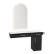 Nova Combo Wall Mount Styling Station with Side-Mount Appliance Holder, Solid Surface Countertop, and Gold Arch Paloma Mirror - Kaemark