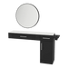 Nova Combo Wall Mount Styling Station with Side-Mount Appliance Holder, Solid Surface Countertop, and Black Round Westin Mirror - Kaemark