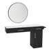 Nova Combo Wall Mount Styling Station with Side-Mount Appliance Holder, Solid Surface Countertop, and Black Round Westin Mirror - Kaemark