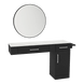 Nova Combo Wall Mount Styling Station with Side-Mount Appliance Holder, Solid Surface Countertop, and Black Round Westin Mirror - Kaemark