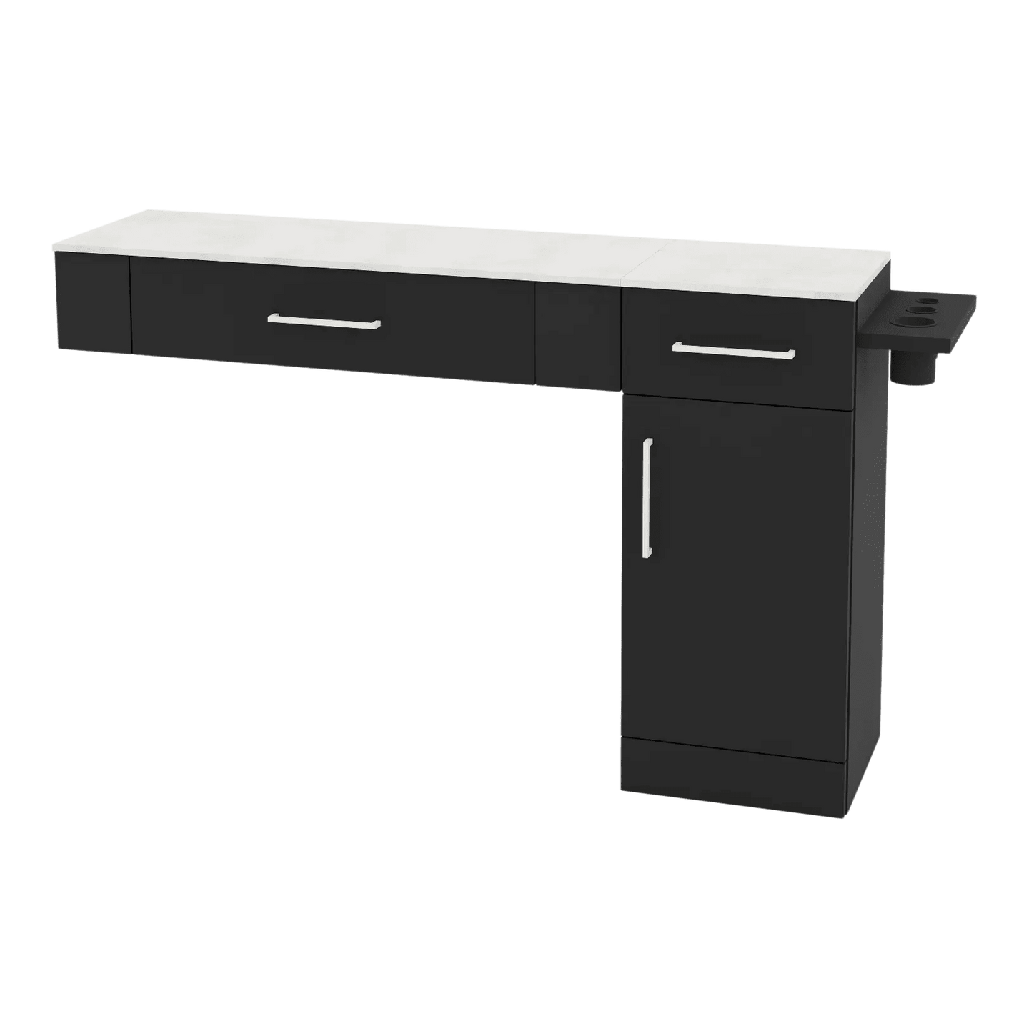 Nova Combo Wall Mount Styling Station with Side-Mount Appliance Holder and Solid Surface Countertop (Cabinet Only) - Kaemark