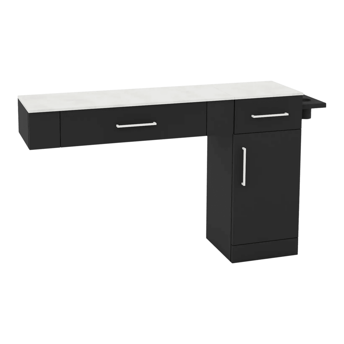Nova Combo Wall Mount Styling Station with Side-Mount Appliance Holder and Solid Surface Countertop (Cabinet Only) - Kaemark