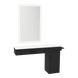 Nova Combo Wall Mount Styling Station with Side-Mount Appliance Holder, Solid Surface Countertop, and Silver Rectangle Glo Mirror - Kaemark