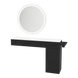 Nova Combo Wall Mount Styling Station with Side-Mount Appliance Holder, Solid Surface Countertop, and Silver Round Glo Mirror - Kaemark