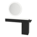 Nova Combo Wall Mount Styling Station with Side-Mount Appliance Holder, Solid Surface Countertop, and Silver Round Glo Mirror - Kaemark