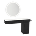 Nova Combo Wall Mount Styling Station with Side-Mount Appliance Holder, Solid Surface Countertop, and Silver Round Glo Mirror - Kaemark
