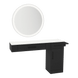 Nova Combo Wall Mount Styling Station with Side-Mount Appliance Holder, Solid Surface Countertop, and Silver Round Glo Mirror - Kaemark