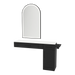 Nova Combo Wall Mount Styling Station with Side-Mount Appliance Holder, Solid Surface Countertop, and Black Arch Paloma Mirror - Kaemark