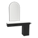 Nova Combo Wall Mount Styling Station with Side-Mount Appliance Holder, Solid Surface Countertop, and Black Arch Paloma Mirror - Kaemark