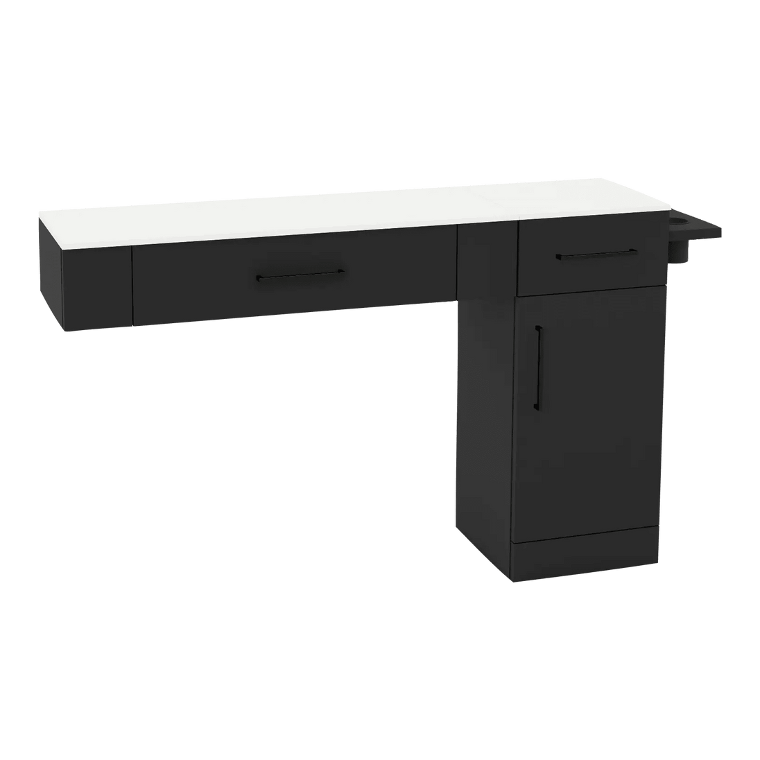 Nova Combo Wall Mount Styling Station with Side-Mount Appliance Holder and Solid Surface Countertop (Cabinet Only) - Kaemark