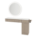 Nova Combo Wall Mount Styling Station with Side-Mount Appliance Holder, Solid Surface Countertop, and Silver Round Glo Mirror - Kaemark