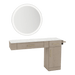 Nova Combo Wall Mount Styling Station with Side-Mount Appliance Holder, Solid Surface Countertop, and Silver Round Glo Mirror - Kaemark