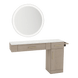 Nova Combo Wall Mount Styling Station with Side-Mount Appliance Holder, Solid Surface Countertop, and Silver Round Glo Mirror - Kaemark