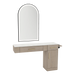 Nova Combo Wall Mount Styling Station with Side-Mount Appliance Holder, Solid Surface Countertop, and Black Arch Paloma Mirror - Kaemark