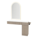 Nova Combo Wall Mount Styling Station with Side-Mount Appliance Holder, Solid Surface Countertop, and Gold Arch Paloma Mirror - Kaemark