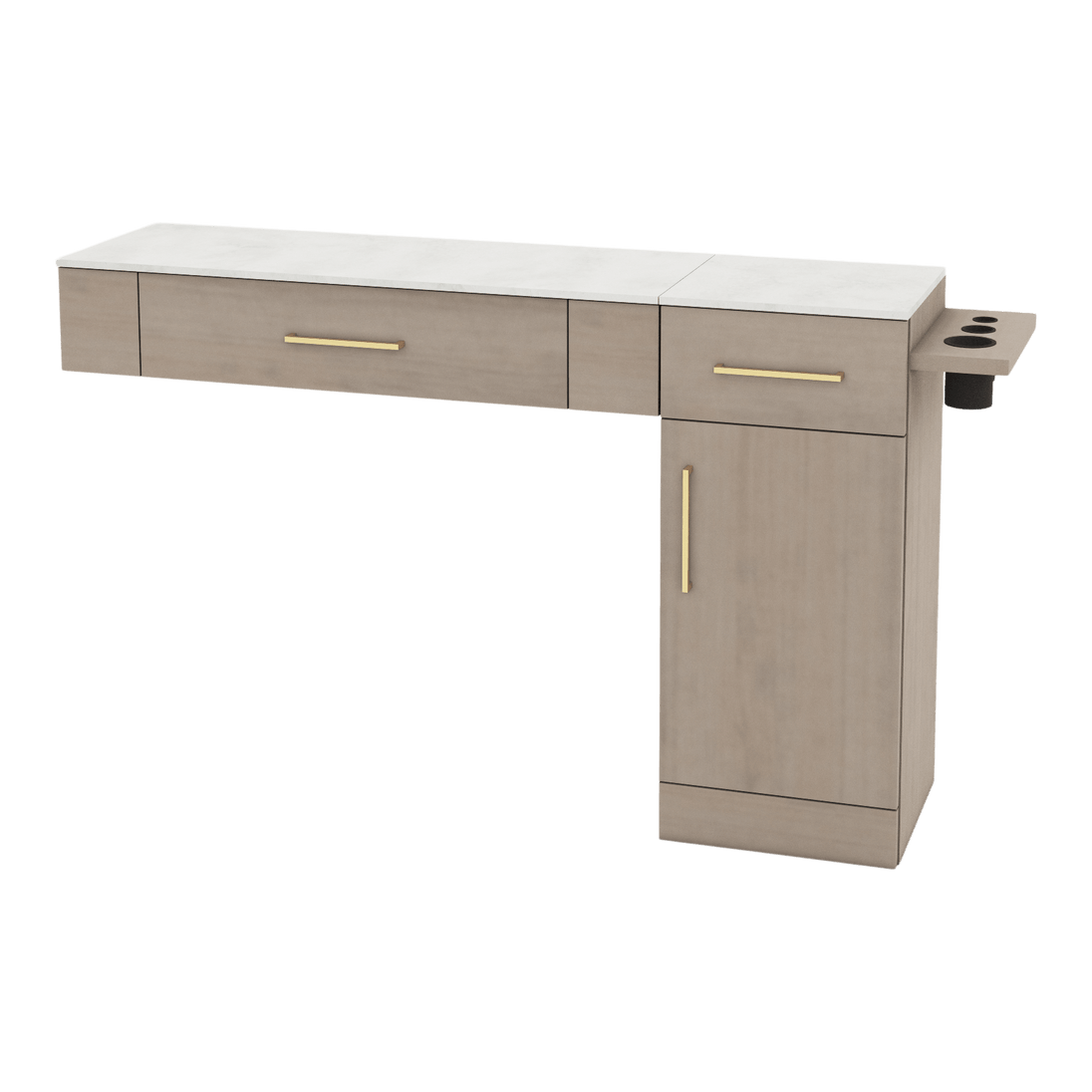 Nova Combo Wall Mount Styling Station with Side-Mount Appliance Holder and Solid Surface Countertop (Cabinet Only) - Kaemark