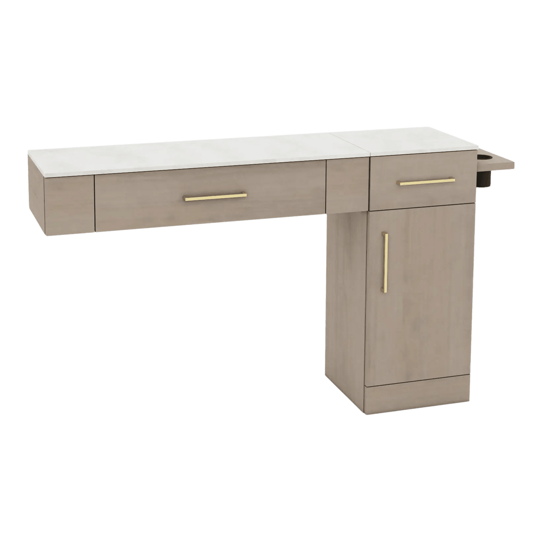 Nova Combo Wall Mount Styling Station with Side-Mount Appliance Holder and Solid Surface Countertop (Cabinet Only) - Kaemark
