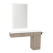 Nova Combo Wall Mount Styling Station with Side-Mount Appliance Holder, Solid Surface Countertop, and Silver Rectangle Glo Mirror - Kaemark