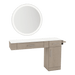 Nova Combo Wall Mount Styling Station with Side-Mount Appliance Holder, Solid Surface Countertop, and Silver Round Glo Mirror - Kaemark