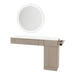Nova Combo Wall Mount Styling Station with Side-Mount Appliance Holder, Solid Surface Countertop, and Silver Round Glo Mirror - Kaemark