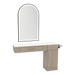 Nova Combo Wall Mount Styling Station with Side-Mount Appliance Holder, Solid Surface Countertop, and Black Arch Paloma Mirror - Kaemark