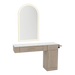 Nova Combo Wall Mount Styling Station with Side-Mount Appliance Holder, Solid Surface Countertop, and Gold Arch Paloma Mirror - Kaemark