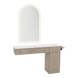 Nova Combo Wall Mount Styling Station with Side-Mount Appliance Holder, Solid Surface Countertop, and Gold Arch Paloma Mirror - Kaemark