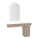 Nova Combo Wall Mount Styling Station with Side-Mount Appliance Holder, Solid Surface Countertop, and Gold Arch Paloma Mirror - Kaemark