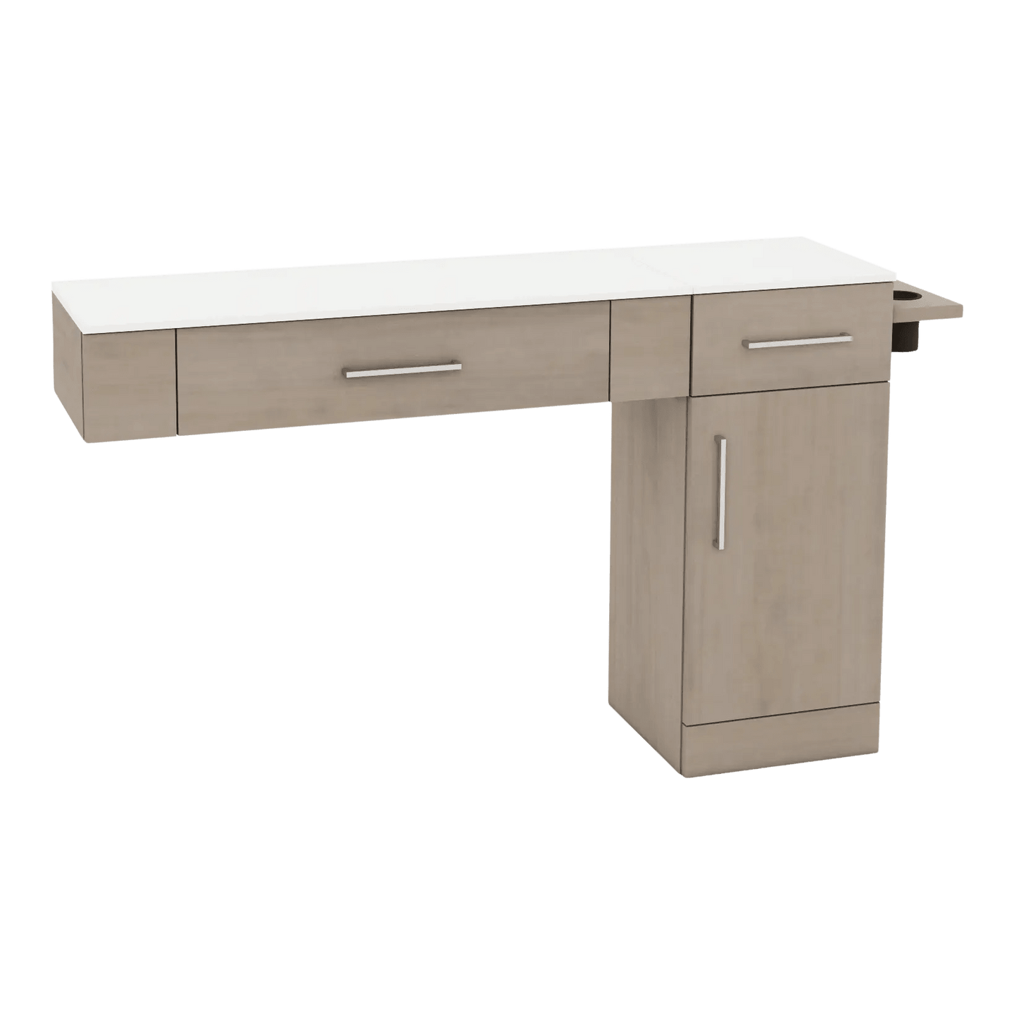 Nova Combo Wall Mount Styling Station with Side-Mount Appliance Holder and Solid Surface Countertop (Cabinet Only) - Kaemark