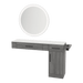 Nova Combo Wall Mount Styling Station with Side-Mount Appliance Holder, Solid Surface Countertop, and Silver Round Glo Mirror - Kaemark