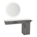 Nova Combo Wall Mount Styling Station with Side-Mount Appliance Holder, Solid Surface Countertop, and Silver Round Glo Mirror - Kaemark